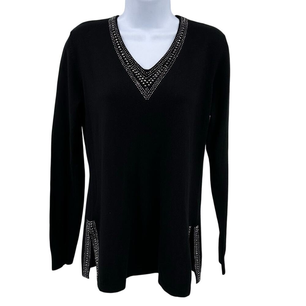 Vila Milano Sweater Black WMNS Sz S Long Sleeve Pullover Rhinestone Wool Blend
